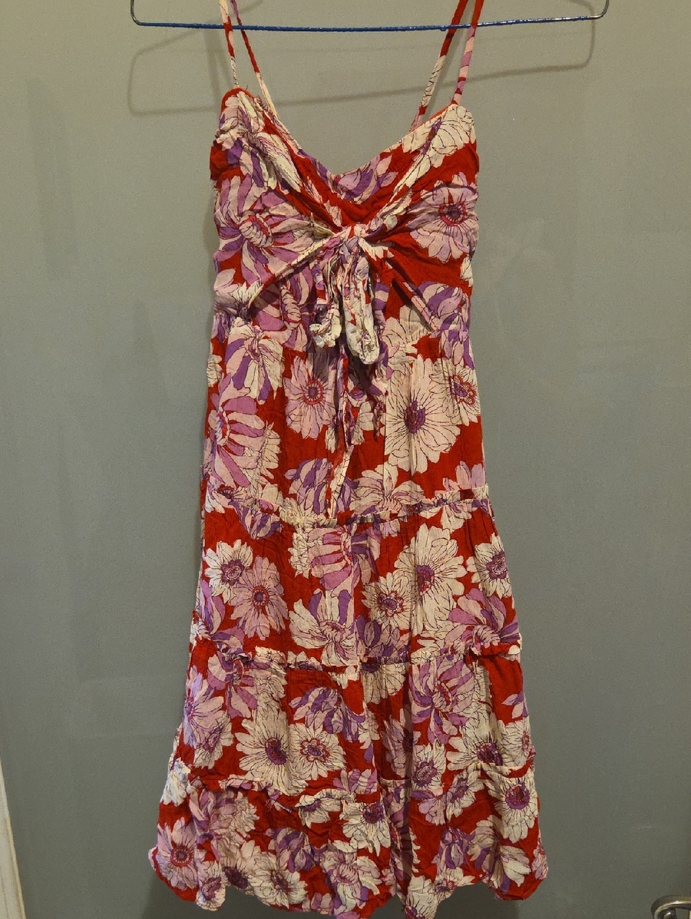 Floral Tie-Front Sundress in Red and Pink